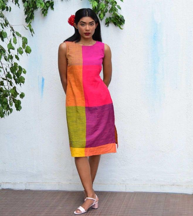 chidiyaa multi rainbow cafe vibrant visions handwoven cotton dress