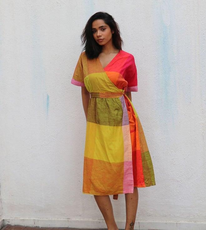 chidiyaa multicolored rainbow cafe crescentia handwoven cotton dress