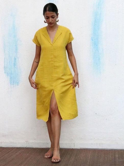 chidiyaa mustard breathe arnette handwoven linen dress