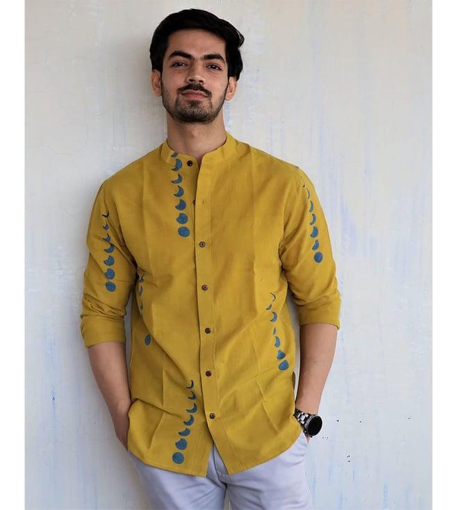 chidiyaa mustard eclipes block printed shirt