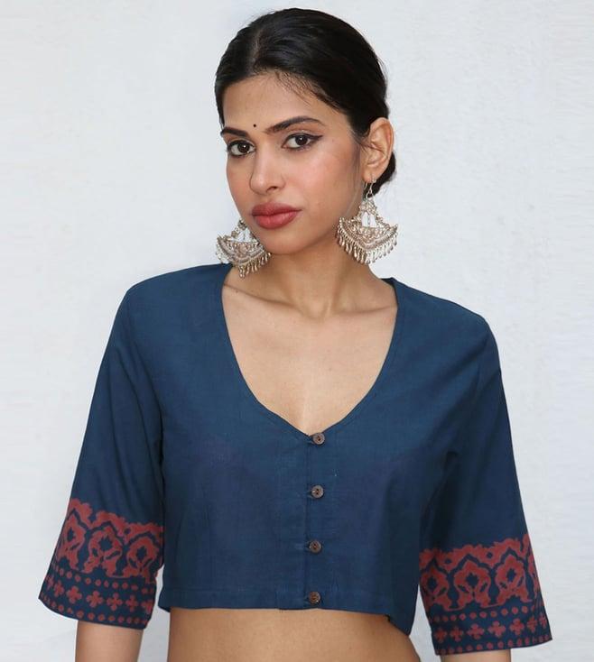 chidiyaa nomad moana blockprinted croptop cotton blouse