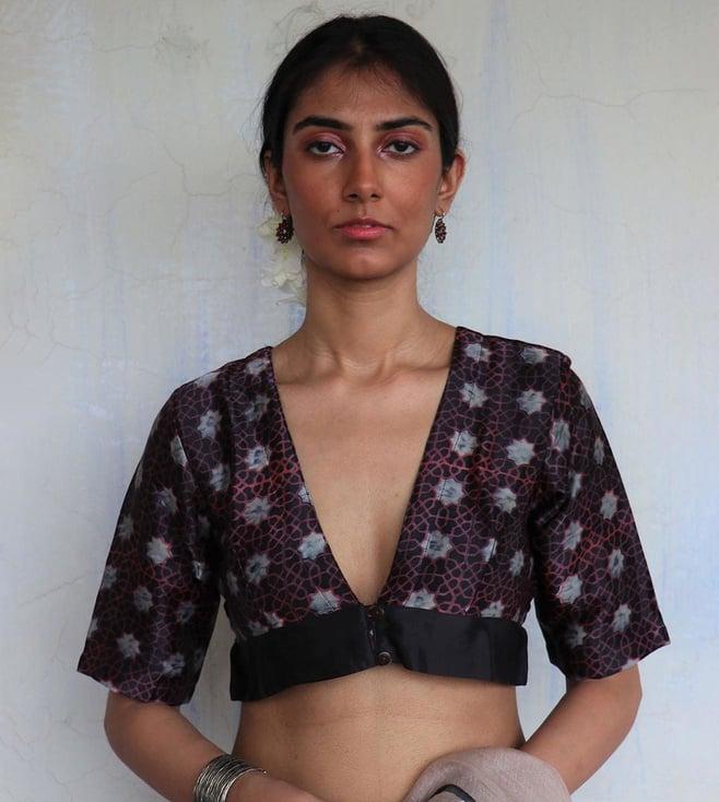 chidiyaa parveen black hand blockprinted mashu silk blouse