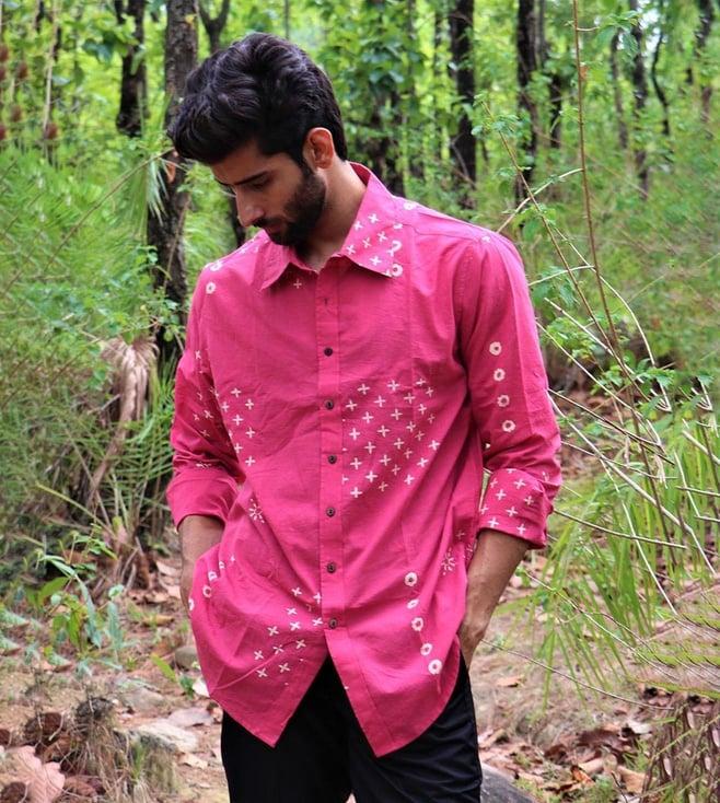 chidiyaa pink block printed cotton shirt