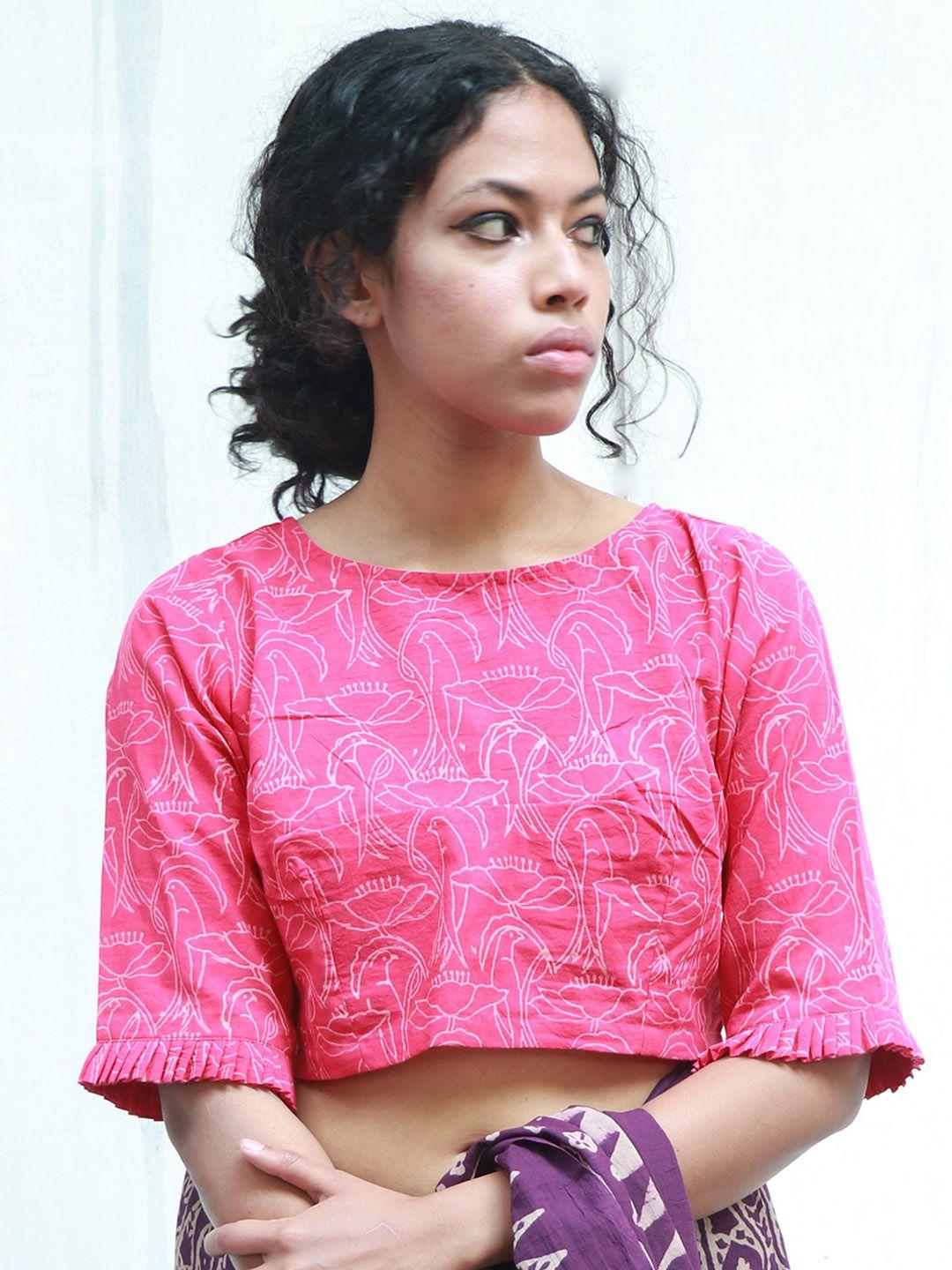 chidiyaa plus size printed cotton saree blouse