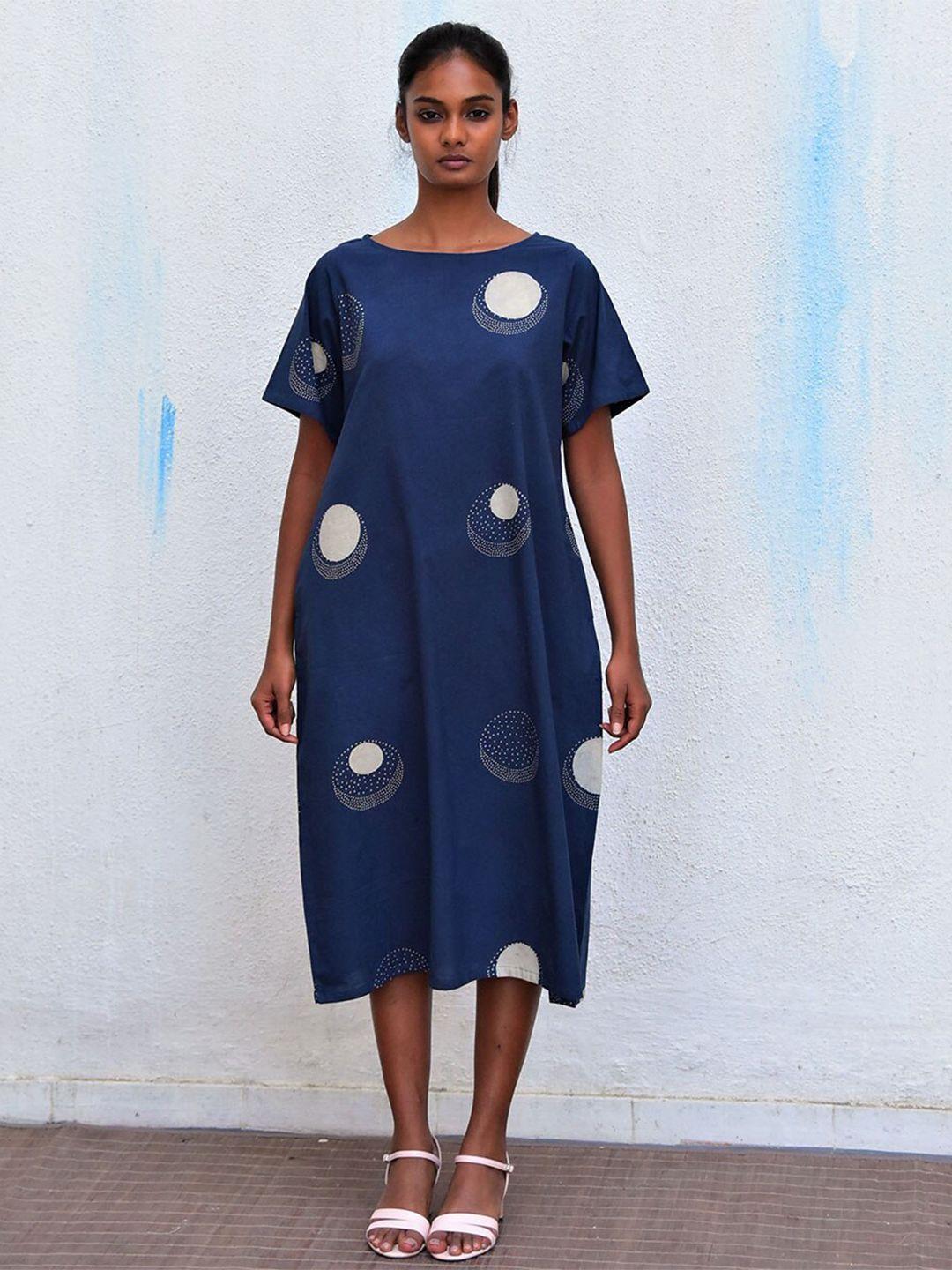 chidiyaa polka dots printed cotton a line midi dress