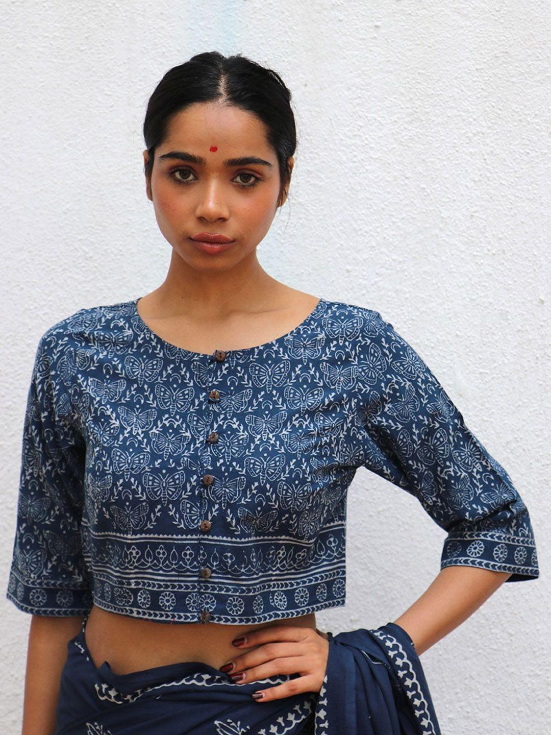 chidiyaa printed cotton crop top saree blouse
