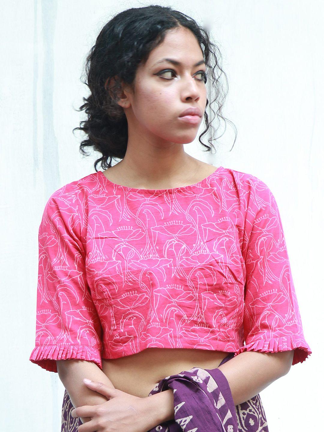 chidiyaa printed cotton saree blouse