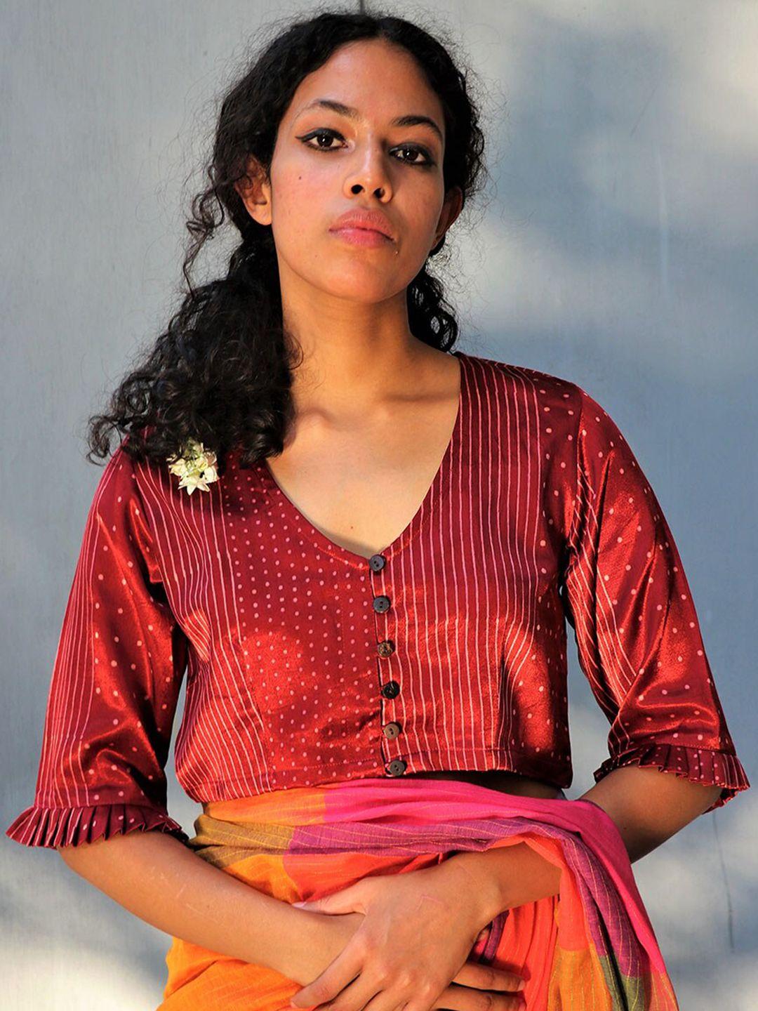 chidiyaa printed v-neck three-quarter sleeves saree blouse