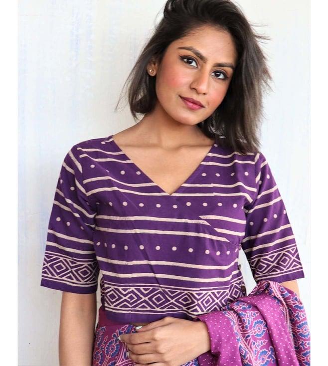 chidiyaa purple block printed crop top blouse