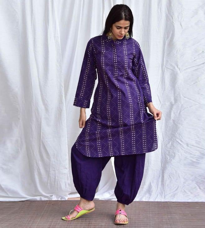 chidiyaa purple smell of rain moray eel hand block printed cotton kurta with pant