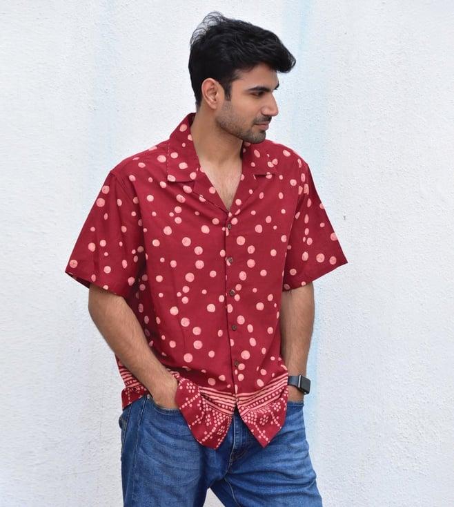 chidiyaa red jilibi polka fun handblockprinted pure cotton shirt