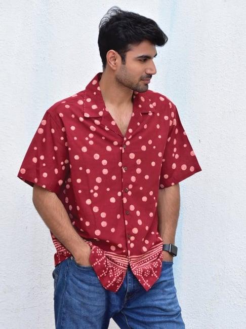 chidiyaa red jilibi polka fun handblockprinted pure cotton shirt