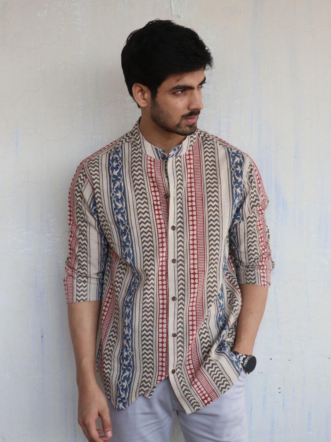 chidiyaa standard tribal printed mandarin collar cotton casual shirt