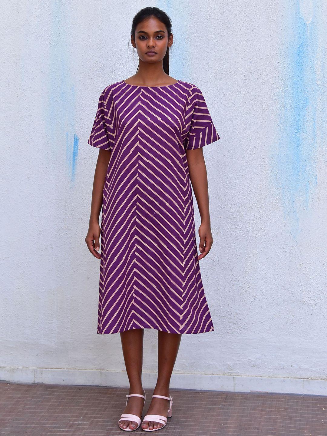 chidiyaa striped cotton a-line midi dress