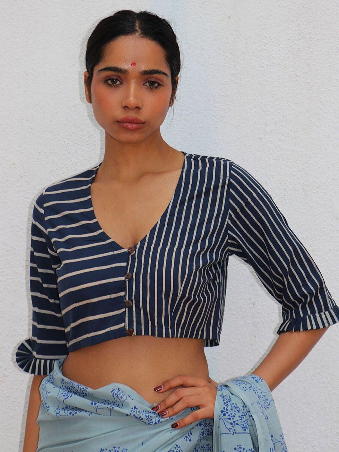 chidiyaa striped cotton saree blouse