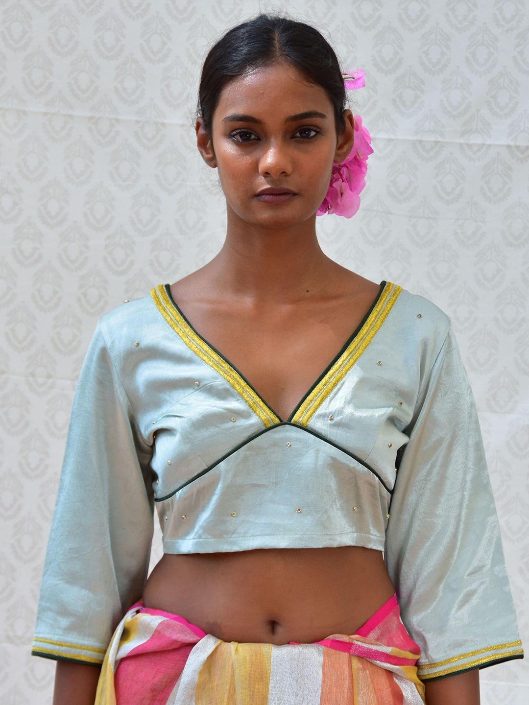 chidiyaa v-neck silk saree blouse