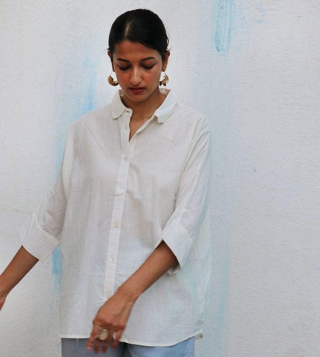 chidiyaa white breathe meryl handwoven linen shirt