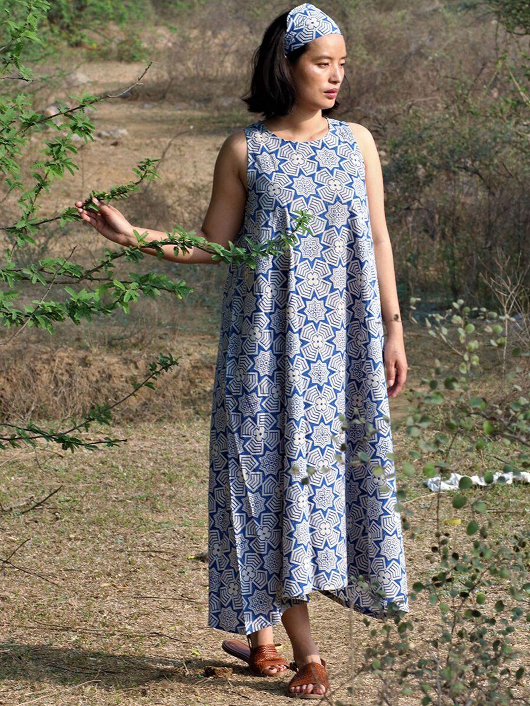chidiyaa women blue printed maxi dress