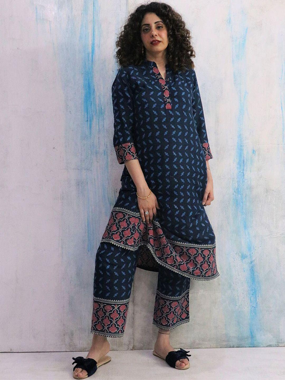 chidiyaa women ethnic motifs printed pure cotton kurta with palazzos