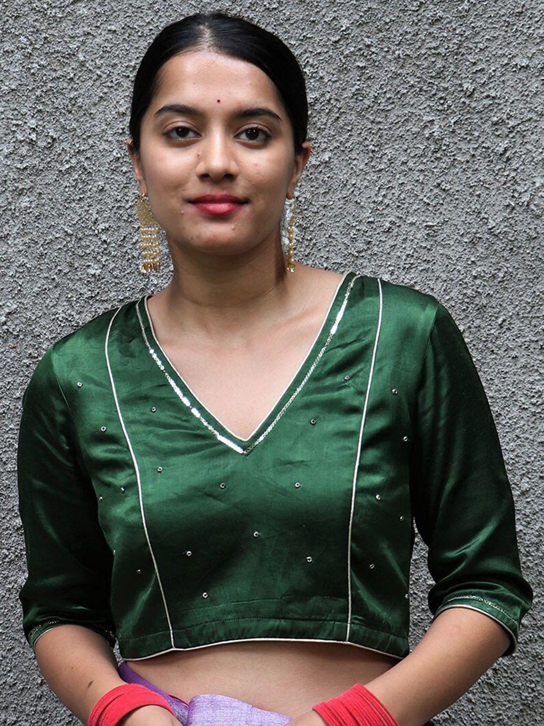 chidiyaa women green embellished silk saree blouse