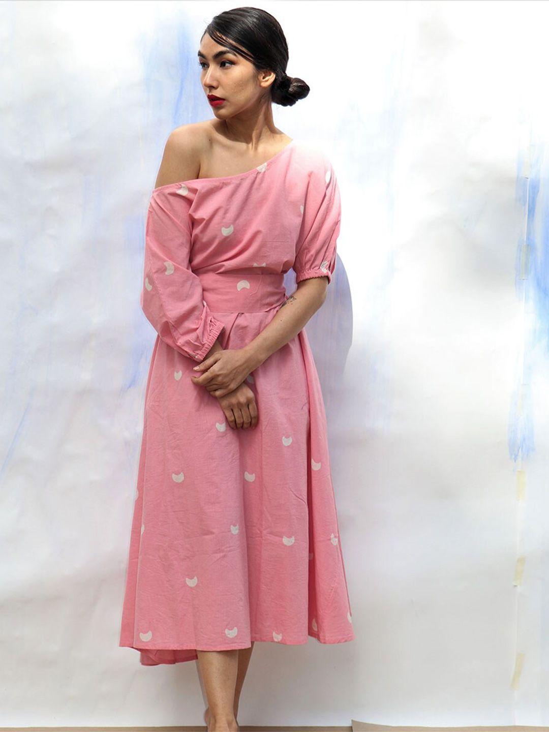 chidiyaa women pink one shoulder cotton maxi midi dress