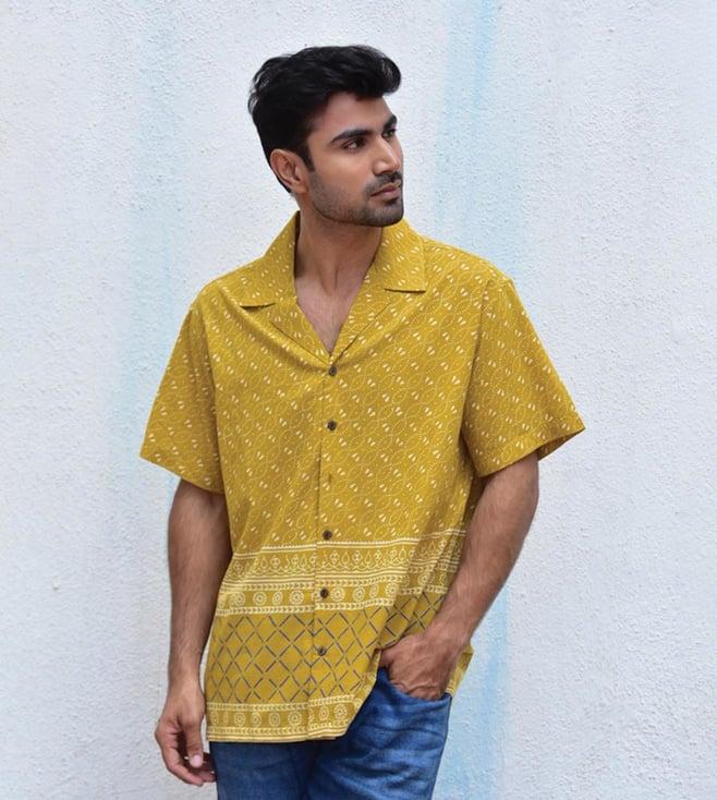 chidiyaa yellow jilibi mystic marvel handblockprinted pure cotton shirt