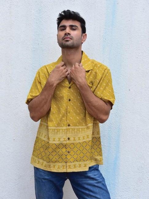 chidiyaa yellow jilibi mystic marvel handblockprinted pure cotton shirt