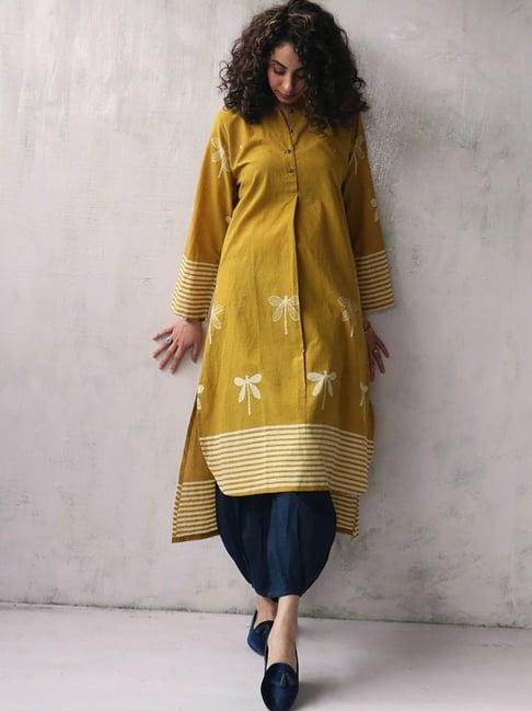 chidiyaa yellow striped kurti with bottom