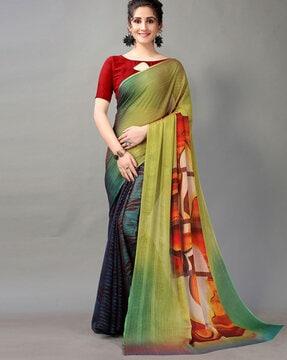 chiffon digital print saree with blouse piece