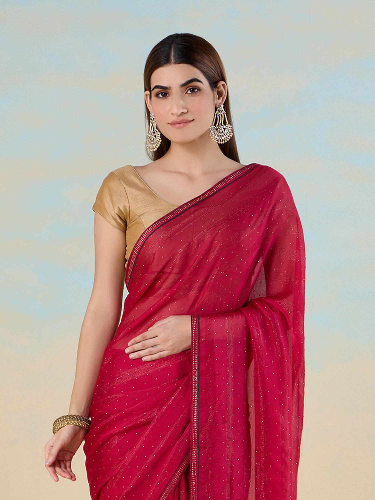 chiffon embellished pink saree with unstitched contrast jacquard blouse likparsar09