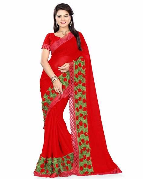 chiffon floral grass work saree with blouse