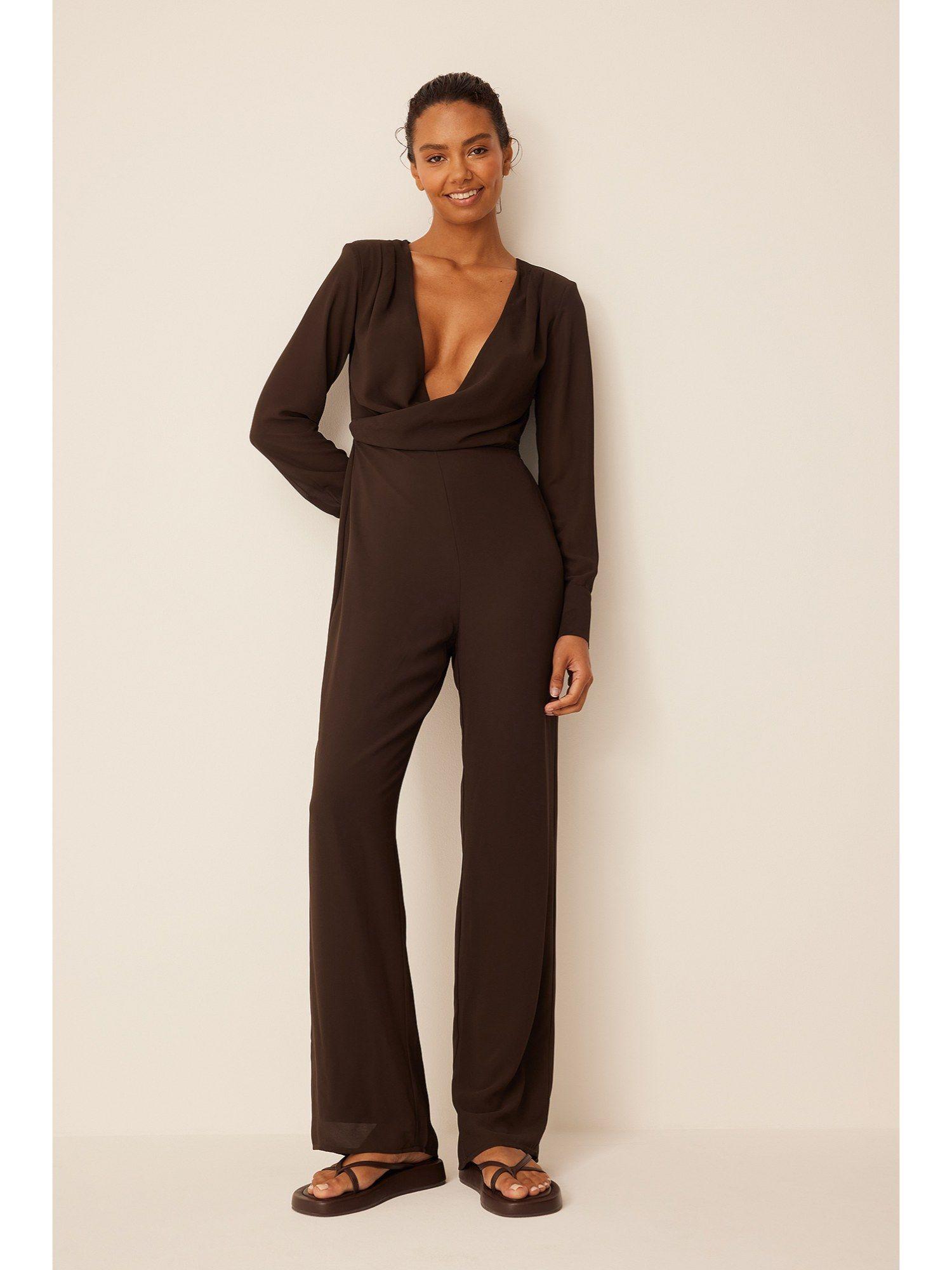 chiffon jumpsuit brown