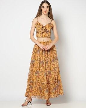 chiffon printed top & skirt set