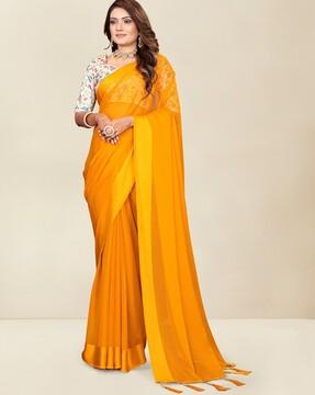 chiffon saree with tasseled pallu