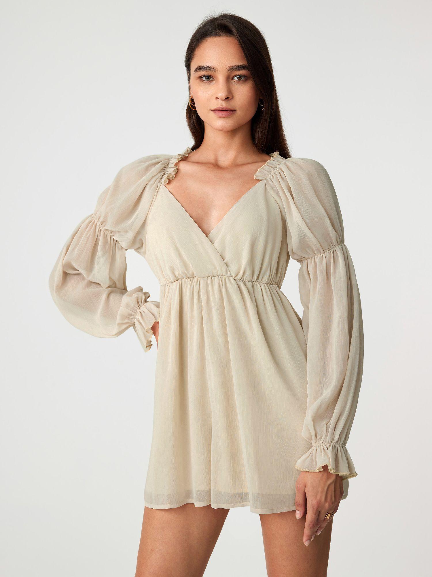 chiffon v-neck solid ruffle trim romper