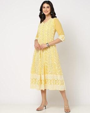 chikankari embroidered a-line dress