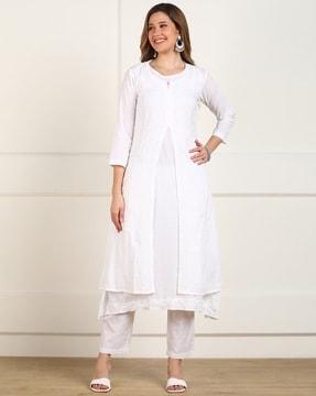 chikankari embroidered a-line kurta