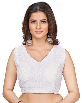 chikankari embroidered back-open blouse