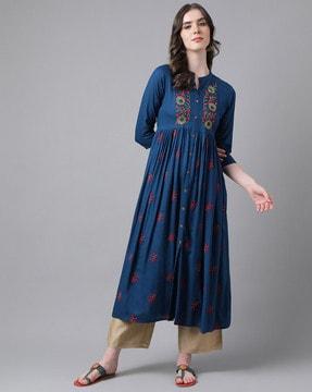 chikankari embroidered flared kurta