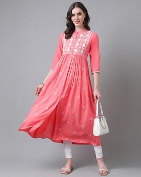 chikankari embroidered flared kurta