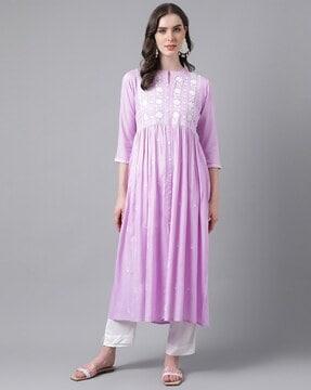 chikankari embroidered flared kurta