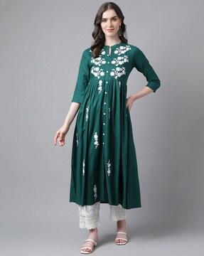 chikankari embroidered flared kurta