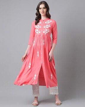 chikankari embroidered flared kurta