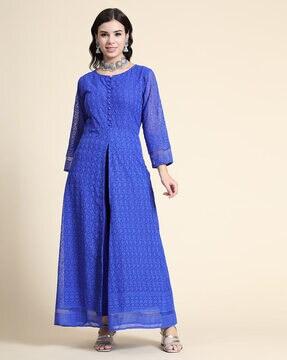 chikankari embroidered gown dress