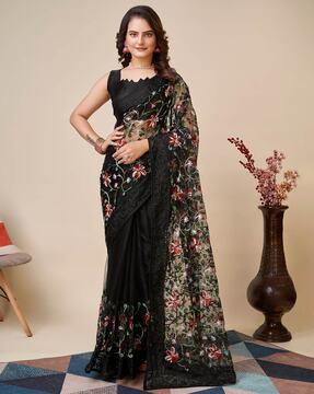 chikankari embroidered net saree