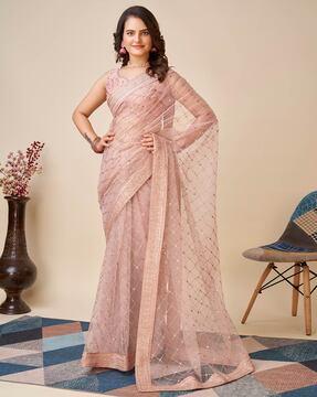 chikankari embroidered net saree