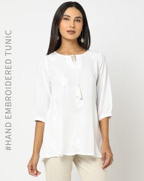 chikankari embroidered relaxed fit a-line tunic