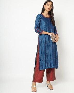 chikankari embroidered straight kurta