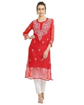 chikankari embroidered straight kurta