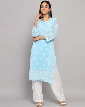 chikankari embroidered straight kurta